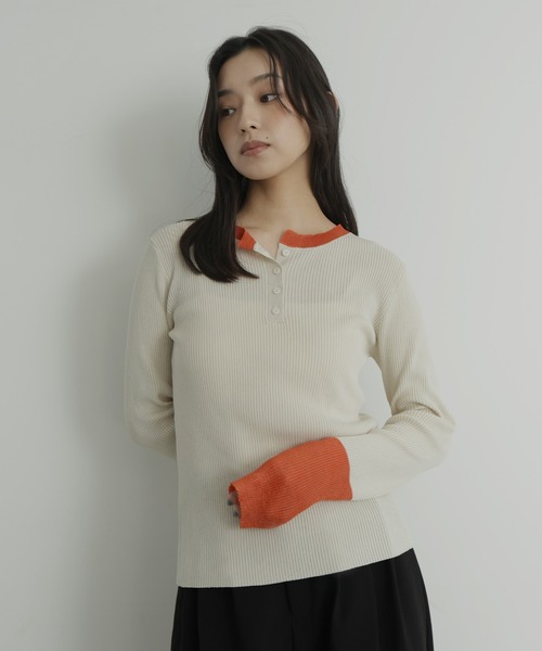 hellam(へラム)の「ラメシアーヘンリー配色ニット(ニット/セーター・レディース・ミント/ブラック/杢グレー/アイボリー・FREE)」の20枚目の写真