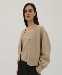 LEVAR（レバー）の「Wholegarment Hidden Button Knit Cardigan - Beige（カーディガン/ボレロ）」