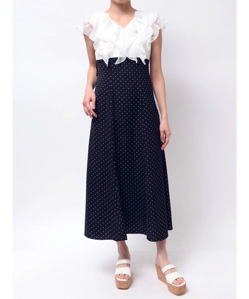 MERCURYDUO（マーキュリーデュオ）の「2WAYラッフルブラウスドッキングワンピース（ワンピース・レディース・その他1/ネイビー/オフホワイト・MEDIUM/SMALL）」の3枚目の写真