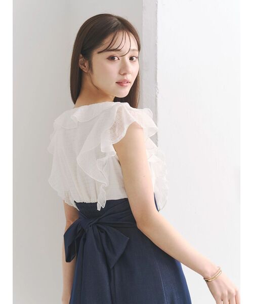 MERCURYDUO（マーキュリーデュオ）の「2WAYラッフルブラウスドッキングワンピース（ワンピース・レディース・その他1/ネイビー/オフホワイト・MEDIUM/SMALL）」の7枚目の写真