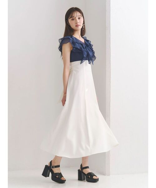 MERCURYDUO（マーキュリーデュオ）の「2WAYラッフルブラウスドッキングワンピース（ワンピース・レディース・その他1/ネイビー/オフホワイト・MEDIUM/SMALL）」の10枚目の写真