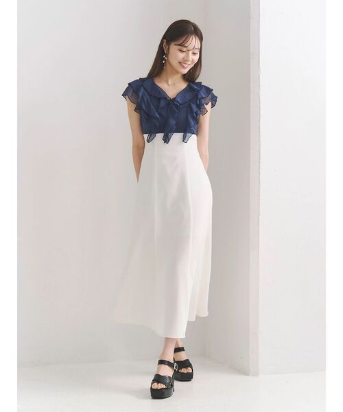 MERCURYDUO（マーキュリーデュオ）の「2WAYラッフルブラウスドッキングワンピース（ワンピース・レディース・その他1/ネイビー/オフホワイト・MEDIUM/SMALL）」の11枚目の写真
