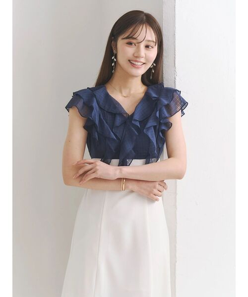 MERCURYDUO（マーキュリーデュオ）の「2WAYラッフルブラウスドッキングワンピース（ワンピース・レディース・その他1/ネイビー/オフホワイト・MEDIUM/SMALL）」の13枚目の写真