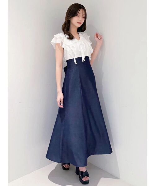 MERCURYDUO（マーキュリーデュオ）の「2WAYラッフルブラウスドッキングワンピース（ワンピース・レディース・その他1/ネイビー/オフホワイト・MEDIUM/SMALL）」の15枚目の写真