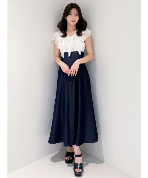 MERCURYDUO（マーキュリーデュオ）の「2WAYラッフルブラウスドッキングワンピース（ワンピース・レディース・その他1/ネイビー/オフホワイト・MEDIUM/SMALL）」の16枚目の写真