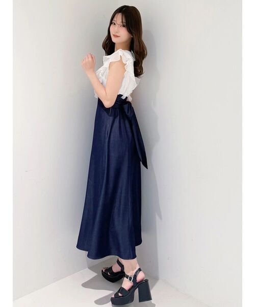 MERCURYDUO（マーキュリーデュオ）の「2WAYラッフルブラウスドッキングワンピース（ワンピース・レディース・その他1/ネイビー/オフホワイト・MEDIUM/SMALL）」の17枚目の写真