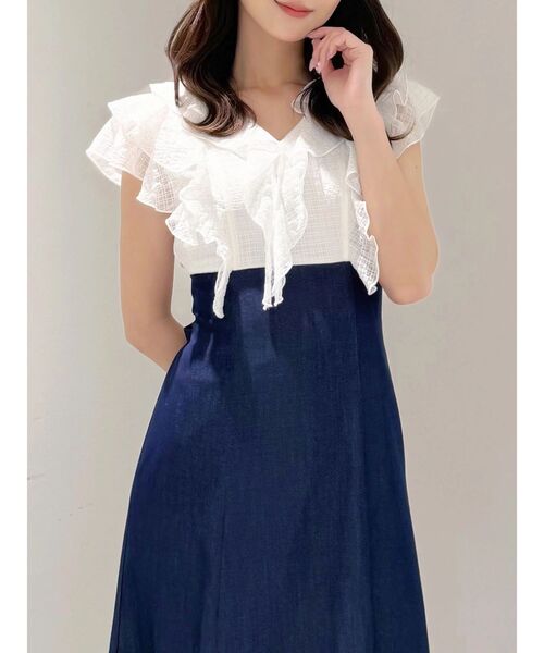 MERCURYDUO（マーキュリーデュオ）の「2WAYラッフルブラウスドッキングワンピース（ワンピース・レディース・その他1/ネイビー/オフホワイト・MEDIUM/SMALL）」の19枚目の写真