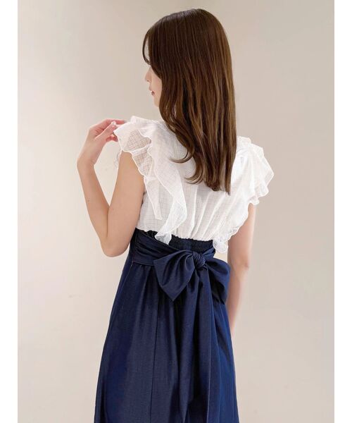 MERCURYDUO（マーキュリーデュオ）の「2WAYラッフルブラウスドッキングワンピース（ワンピース・レディース・その他1/ネイビー/オフホワイト・MEDIUM/SMALL）」の20枚目の写真