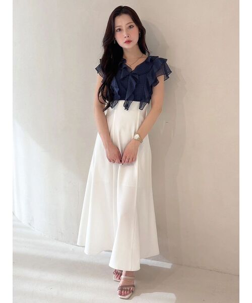 MERCURYDUO（マーキュリーデュオ）の「2WAYラッフルブラウスドッキングワンピース（ワンピース・レディース・その他1/ネイビー/オフホワイト・MEDIUM/SMALL）」の21枚目の写真