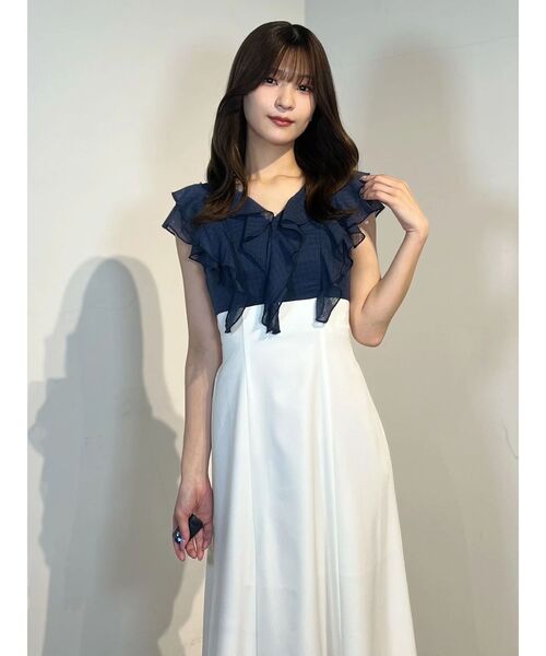 MERCURYDUO(マーキュリーデュオ)の「2WAYラッフルブラウスドッキングワンピース(ワンピース・レディース・その他1/ネイビー/オフホワイト・MEDIUM/SMALL)」の20枚目の写真
