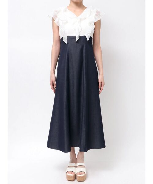 MERCURYDUO(マーキュリーデュオ)の「2WAYラッフルブラウスドッキングワンピース(ワンピース・レディース・その他1/ネイビー/オフホワイト・MEDIUM/SMALL)」の9枚目の写真