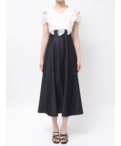 MERCURYDUO(マーキュリーデュオ)の「2WAYラッフルブラウスドッキングワンピース(ワンピース・レディース・その他1/ネイビー/オフホワイト・MEDIUM/SMALL)」の5枚目の写真