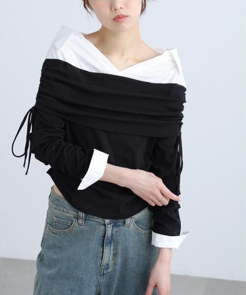 FREE'S MART（フリーズマート）の「◆シャツレイヤードオフショルダー（Tシャツ/カットソー・レディース・グレー/ブラック・FREE）」の9枚目の写真