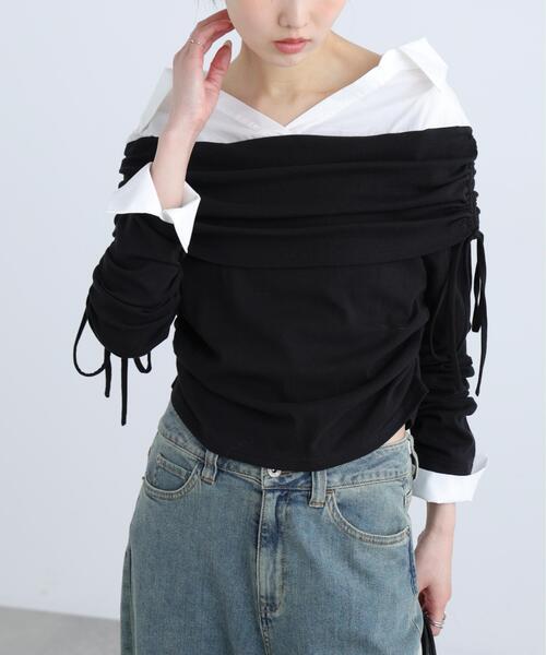 FREE'S MART（フリーズマート）の「◆シャツレイヤードオフショルダー（Tシャツ/カットソー・レディース・グレー/ブラック・FREE）」の8枚目の写真