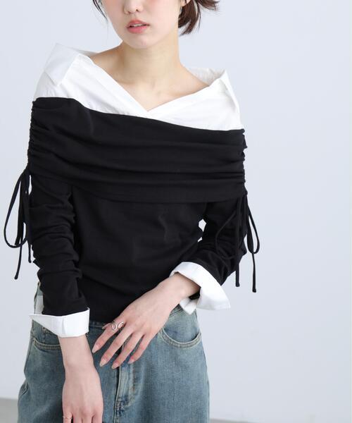 FREE'S MART（フリーズマート）の「◆シャツレイヤードオフショルダー（Tシャツ/カットソー・レディース・グレー/ブラック・FREE）」の7枚目の写真