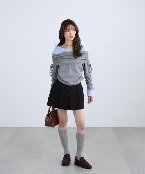 FREE'S MART（フリーズマート）の「◆シャツレイヤードオフショルダー（Tシャツ/カットソー・レディース・グレー/ブラック・FREE）」の21枚目の写真