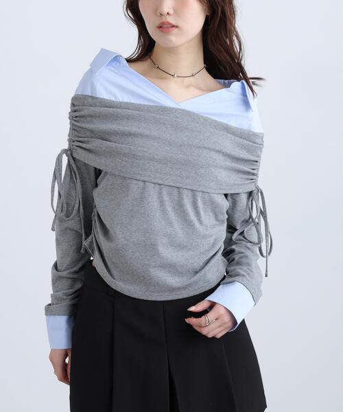 FREE'S MART（フリーズマート）の「◆シャツレイヤードオフショルダー（Tシャツ/カットソー・レディース・グレー/ブラック・FREE）」の18枚目の写真