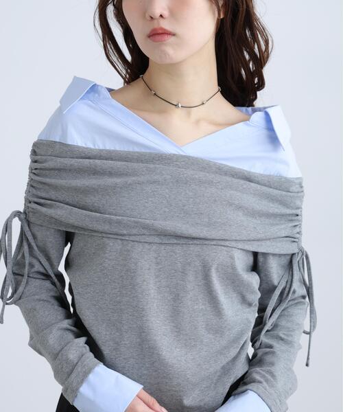 FREE'S MART（フリーズマート）の「◆シャツレイヤードオフショルダー（Tシャツ/カットソー・レディース・グレー/ブラック・FREE）」の15枚目の写真