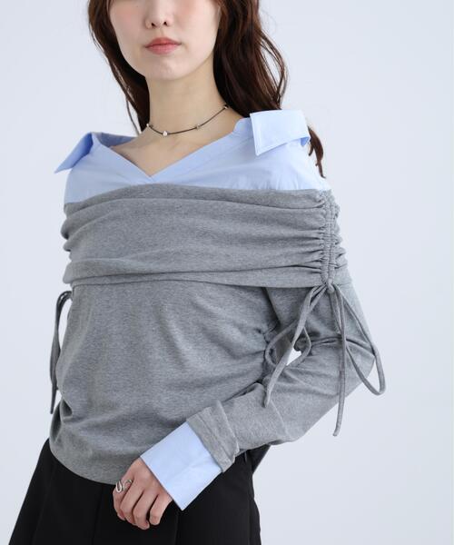 FREE'S MART（フリーズマート）の「◆シャツレイヤードオフショルダー（Tシャツ/カットソー・レディース・グレー/ブラック・FREE）」の14枚目の写真