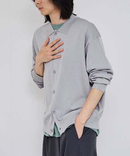 URBAN COLLECTION(アーバンコレクション)の「URBAN COLLECTIONポリニット ポロカーディガン(カーディガン/ボレロ・メンズ・ブラック/サックスブルー/グレー・S/M/L/XL)」の1枚目の写真