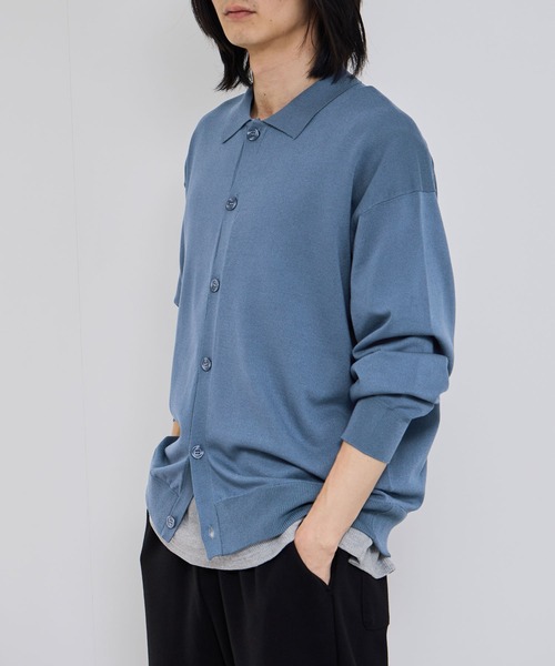 URBAN COLLECTION(アーバンコレクション)の「URBAN COLLECTIONポリニット ポロカーディガン(カーディガン/ボレロ・メンズ・ブラック/サックスブルー/グレー・S/M/L/XL)」の3枚目の写真