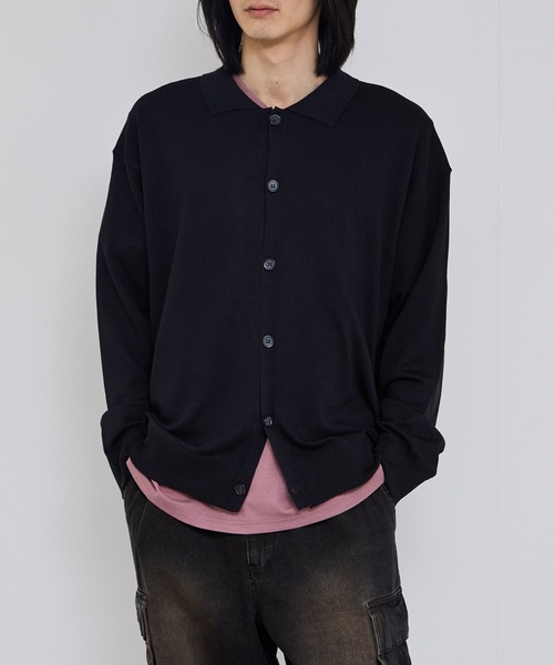 URBAN COLLECTION(アーバンコレクション)の「URBAN COLLECTIONポリニット ポロカーディガン(カーディガン/ボレロ・メンズ・ブラック/サックスブルー/グレー・S/M/L/XL)」の2枚目の写真