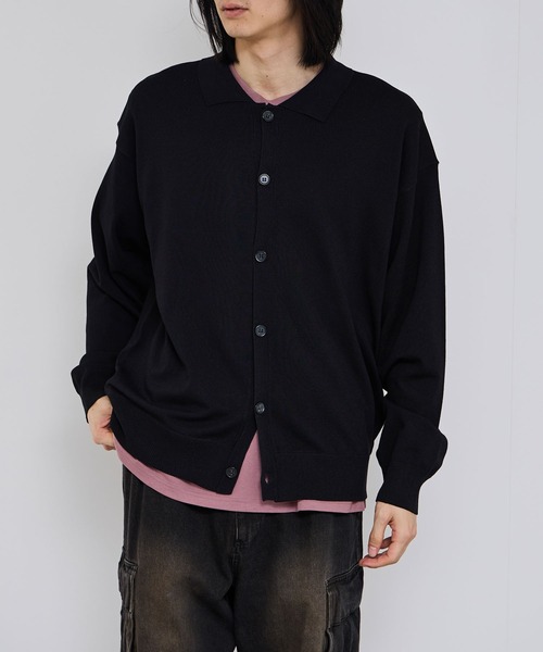 URBAN COLLECTION(アーバンコレクション)の「URBAN COLLECTIONポリニット ポロカーディガン(カーディガン/ボレロ・メンズ・ブラック/サックスブルー/グレー・S/M/L/XL)」の9枚目の写真