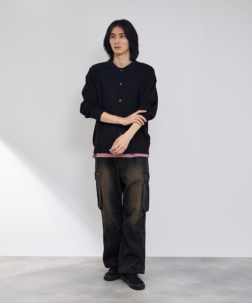 URBAN COLLECTION(アーバンコレクション)の「URBAN COLLECTIONポリニット ポロカーディガン(カーディガン/ボレロ・メンズ・ブラック/サックスブルー/グレー・S/M/L/XL)」の11枚目の写真