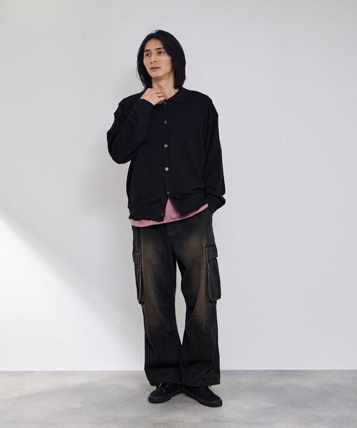 URBAN COLLECTION(アーバンコレクション)の「URBAN COLLECTIONポリニット ポロカーディガン(カーディガン/ボレロ・メンズ・ブラック/サックスブルー/グレー・S/M/L/XL)」の13枚目の写真
