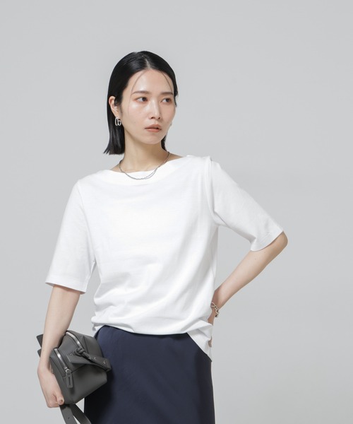 NANO universe（ナノユニバース）の「Anti Soaked(R) 汗染み防止ボートネックTシャツ（Tシャツ/カットソー・レディース・トップグレー/ブラック/ホワイト/チャコール・S/M/L）」の22枚目の写真