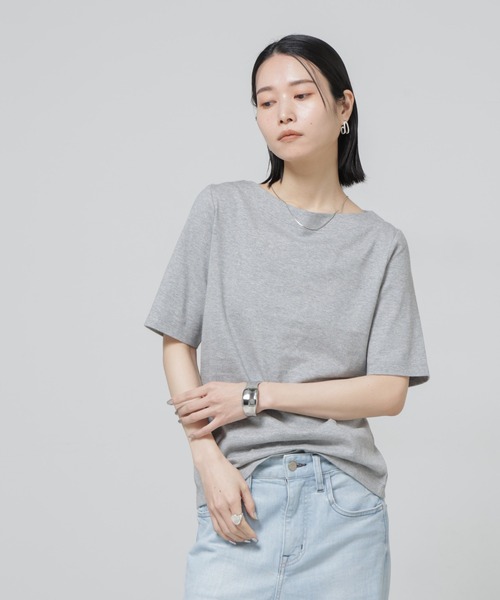 NANO universe（ナノユニバース）の「Anti Soaked(R) 汗染み防止ボートネックTシャツ（Tシャツ/カットソー・レディース・トップグレー/ブラック/ホワイト/チャコール・S/M/L）」の13枚目の写真