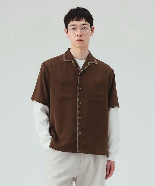 BEAMS HEART(ビームスハート)の「【6/18値下げ】ブランケットステッチ オープンカラー シャツ(ユニセックス)(シャツ/ブラウス・メンズ・ブラック/ブラウン・MEDIUM/SMALL/LARGE)」の3枚目の写真
