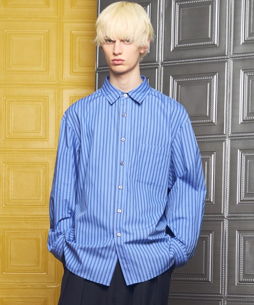 MAISON SPECIAL（メゾンスペシャル）の「《UNISEX》【Italian Dead Stock Fabric】Prime-Over Long Sleeve Regular Collar Shirt/【イタリアンデッドストックファブリック】プライムオーバーロングスリーブレギュラーカラーシャツ【MAISON SPECIAL/メゾンスペシャル】（シャツ/ブラウス・メンズ・ライトグリーン/ライトブルー/その他1/ブルー・0/2/1）」の3枚目の写真