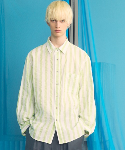 MAISON SPECIAL（メゾンスペシャル）の「《UNISEX》【Italian Dead Stock Fabric】Prime-Over Long Sleeve Regular Collar Shirt/【イタリアンデッドストックファブリック】プライムオーバーロングスリーブレギュラーカラーシャツ【MAISON SPECIAL/メゾンスペシャル】（シャツ/ブラウス・メンズ・ライトグリーン/ライトブルー/その他1/ブルー・0/2/1）」の2枚目の写真