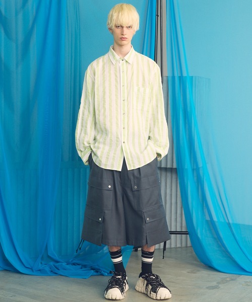 MAISON SPECIAL（メゾンスペシャル）の「《UNISEX》【Italian Dead Stock Fabric】Prime-Over Long Sleeve Regular Collar Shirt/【イタリアンデッドストックファブリック】プライムオーバーロングスリーブレギュラーカラーシャツ【MAISON SPECIAL/メゾンスペシャル】（シャツ/ブラウス・メンズ・ライトグリーン/ライトブルー/その他1/ブルー・0/2/1）」の11枚目の写真