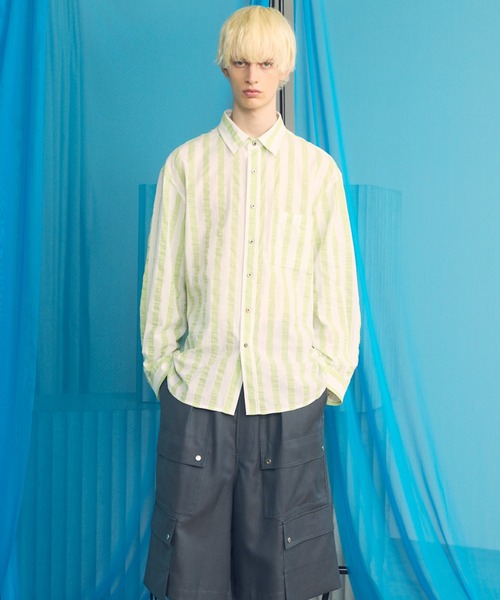 MAISON SPECIAL（メゾンスペシャル）の「《UNISEX》【Italian Dead Stock Fabric】Prime-Over Long Sleeve Regular Collar Shirt/【イタリアンデッドストックファブリック】プライムオーバーロングスリーブレギュラーカラーシャツ【MAISON SPECIAL/メゾンスペシャル】（シャツ/ブラウス・メンズ・ライトグリーン/ライトブルー/その他1/ブルー・0/2/1）」の22枚目の写真