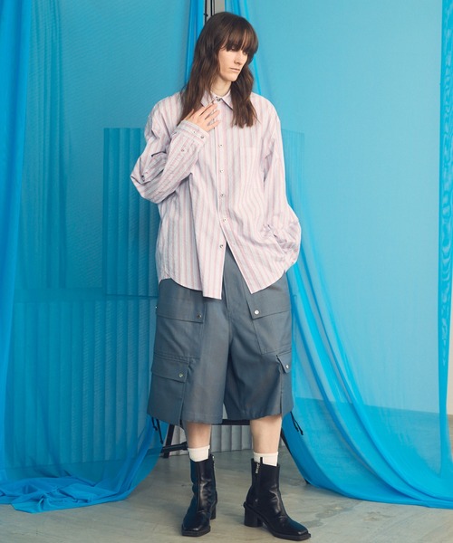 MAISON SPECIAL（メゾンスペシャル）の「《UNISEX》【Italian Dead Stock Fabric】Prime-Over Long Sleeve Regular Collar Shirt/【イタリアンデッドストックファブリック】プライムオーバーロングスリーブレギュラーカラーシャツ【MAISON SPECIAL/メゾンスペシャル】（シャツ/ブラウス・メンズ・ライトグリーン/ライトブルー/その他1/ブルー・0/2/1）」の10枚目の写真