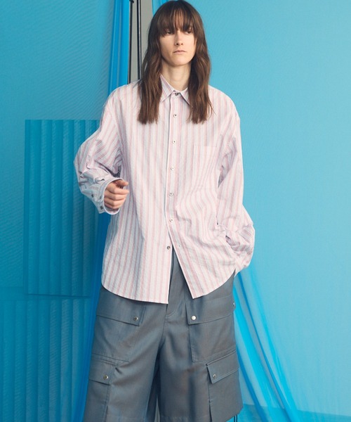 MAISON SPECIAL（メゾンスペシャル）の「《UNISEX》【Italian Dead Stock Fabric】Prime-Over Long Sleeve Regular Collar Shirt/【イタリアンデッドストックファブリック】プライムオーバーロングスリーブレギュラーカラーシャツ【MAISON SPECIAL/メゾンスペシャル】（シャツ/ブラウス・メンズ・ライトグリーン/ライトブルー/その他1/ブルー・0/2/1）」の19枚目の写真