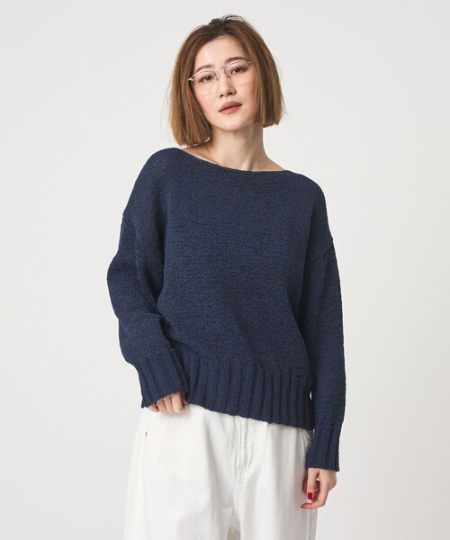 conte（コンテ）の「＜conte＞テープヤーン ボートネックニット（ニット/セーター・レディース・ネイビー/ベージュ・FREE）」の2枚目の写真