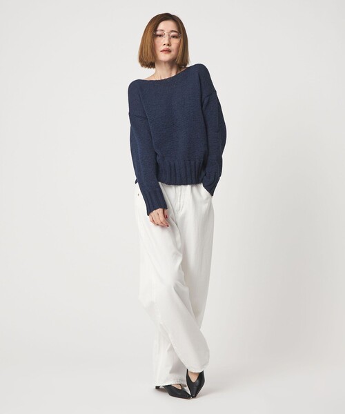 conte（コンテ）の「＜conte＞テープヤーン ボートネックニット（ニット/セーター・レディース・ネイビー/ベージュ・FREE）」の3枚目の写真