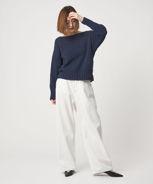 conte（コンテ）の「＜conte＞テープヤーン ボートネックニット（ニット/セーター・レディース・ネイビー/ベージュ・FREE）」の4枚目の写真