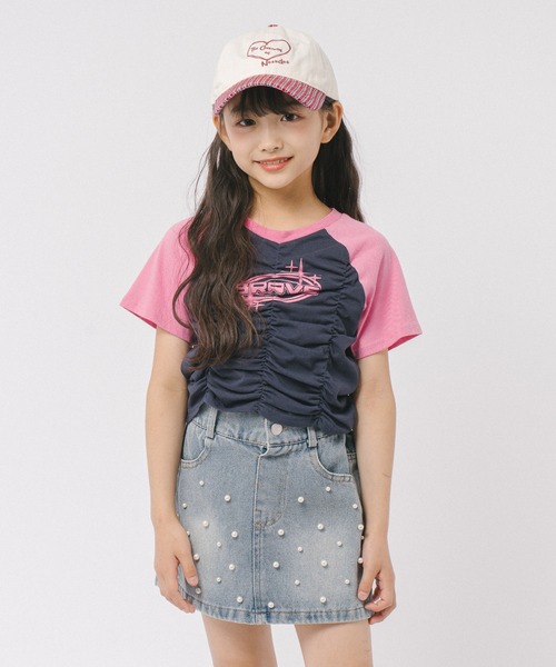 URBAN CHERRY(アーバンチェリー)の「【綿100%/吸水速乾】プラネットロゴギャザーラグランTシャツ(Tシャツ/カットソー・キッズ・ブルー/ピンク/ブラック・150cm/140cm/130cm/120cm/110cm)」の3枚目の写真