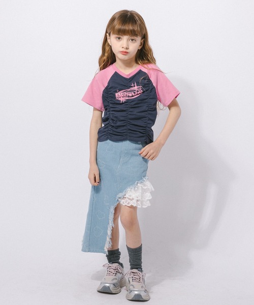 URBAN CHERRY(アーバンチェリー)の「【綿100%/吸水速乾】プラネットロゴギャザーラグランTシャツ(Tシャツ/カットソー・キッズ・ブルー/ピンク/ブラック・150cm/140cm/130cm/120cm/110cm)」の8枚目の写真