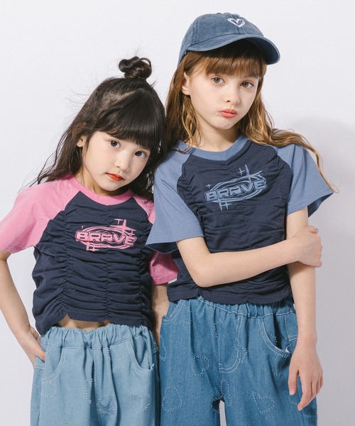 URBAN CHERRY(アーバンチェリー)の「【綿100%/吸水速乾】プラネットロゴギャザーラグランTシャツ(Tシャツ/カットソー・キッズ・ブルー/ピンク/ブラック・150cm/140cm/130cm/120cm/110cm)」の5枚目の写真