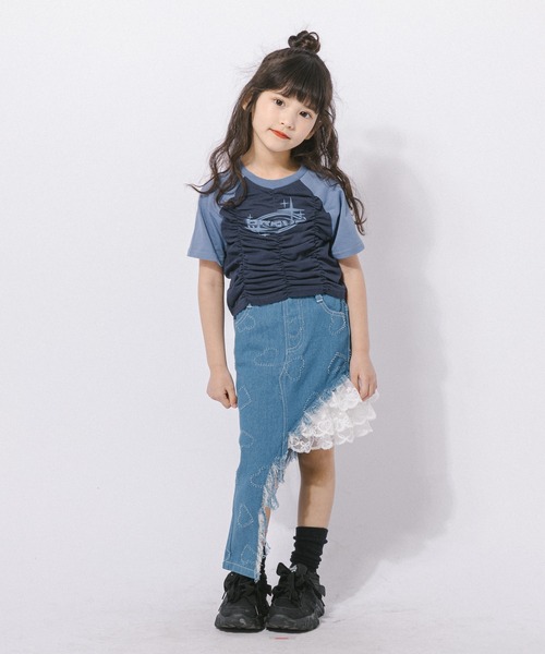 URBAN CHERRY(アーバンチェリー)の「【綿100%/吸水速乾】プラネットロゴギャザーラグランTシャツ(Tシャツ/カットソー・キッズ・ブルー/ピンク/ブラック・150cm/140cm/130cm/120cm/110cm)」の10枚目の写真