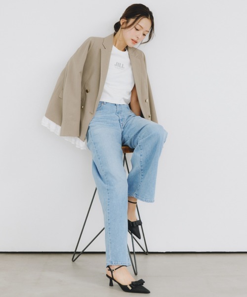 JILL by JILL STUART（ジルバイジルスチュアート）の「SOMETHING 別注レースアップワイドデニムパンツ（デニムパンツ・レディース・ネイビー/ブルー/ピンク・SMALL/MEDIUM）」の3枚目の写真