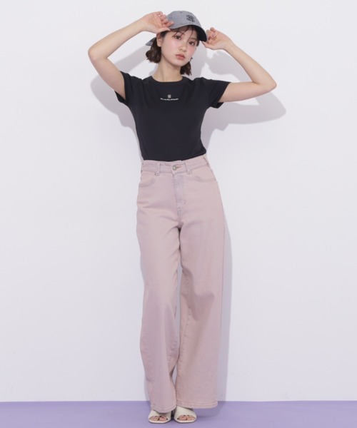 JILL by JILL STUART（ジルバイジルスチュアート）の「SOMETHING 別注レースアップワイドデニムパンツ（デニムパンツ・レディース・ネイビー/ブルー/ピンク・SMALL/MEDIUM）」の4枚目の写真