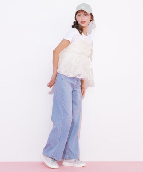 JILL by JILL STUART（ジルバイジルスチュアート）の「SOMETHING 別注レースアップワイドデニムパンツ（デニムパンツ・レディース・ネイビー/ブルー/ピンク・SMALL/MEDIUM）」の17枚目の写真