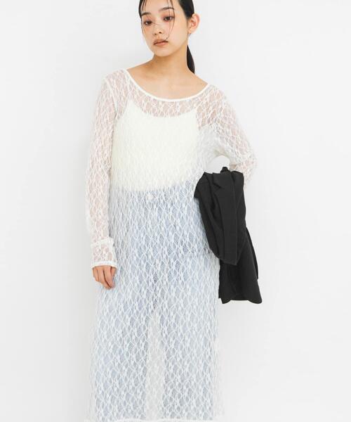 KBF（ケイビーエフ）の「レースロングワンピース（ワンピース・レディース・オフホワイト/ブラック・ONE）」の6枚目の写真