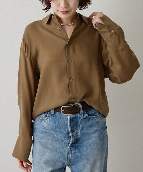 Whim Gazette（ウィムガゼット）の「キュプラフィブリルシャツ（シャツ/ブラウス・レディース・カーキ/ブラウン/ベージュ・FREE）」の15枚目の写真